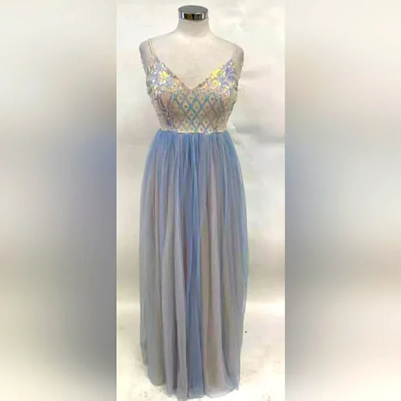 blue and pink pastel dress Seindeal Cut Out Colorful Turquoise Gradient Elegant Festive Pastel Rainbow  Maxi Dress Baby Blue – SeinDeal main image 1